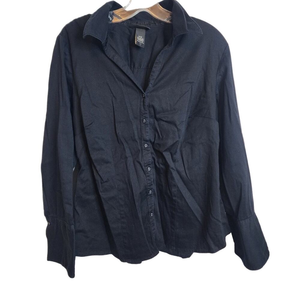 Lane Bryant Black Button Down Collared Shirt, 14/16